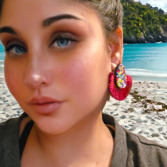 Bohemian Waterdrop Beaded Tassle Earrings - Picture 2 of 2